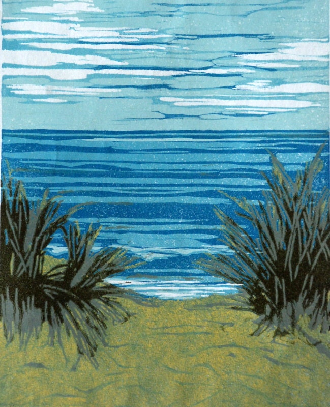 Indiana Dunes,relief linocut