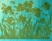 Wildflowers Silhouette, relief woodcut