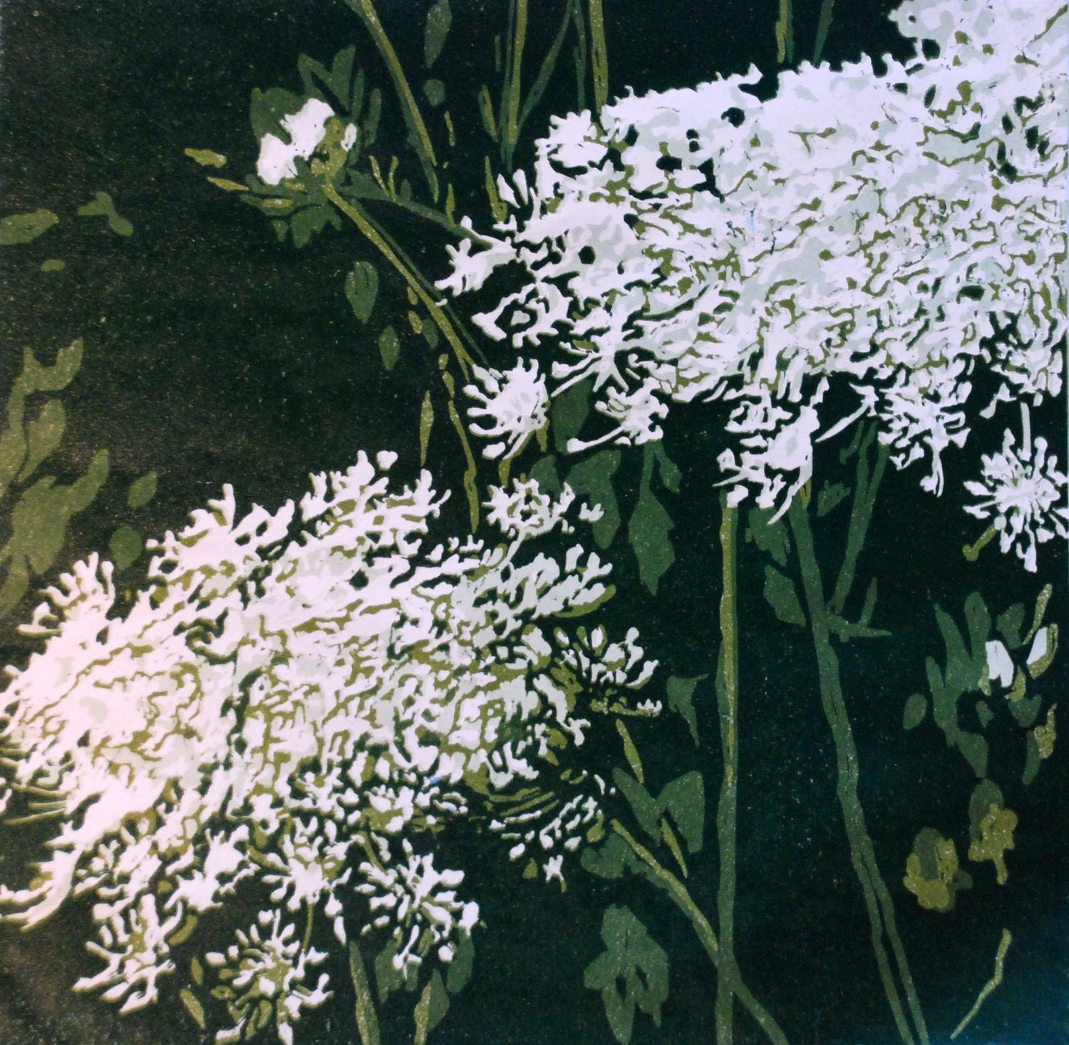 Queen Anne's Lace, original linocut relief print