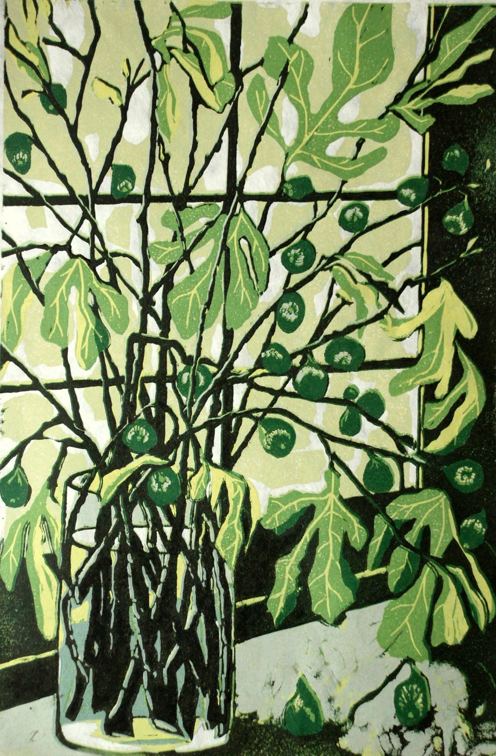 Figs, relief linocut original print