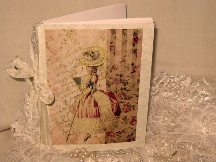 Vintage French Design Handmade Journal Cahier Adorned with Bling on Parchment French Romance ECS