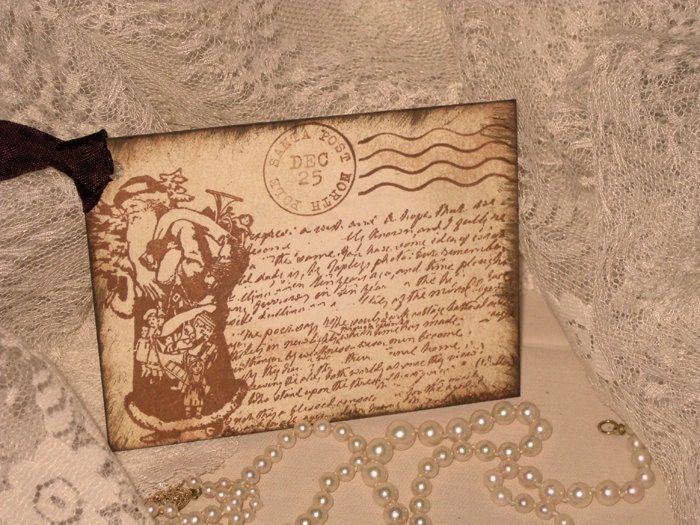 Vintage Letter to  Santa Hand Stamped and Distressed Gift Tags ECS