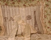 French Vintage Handmade Provance Lavender Muslin Sachet Music Eiffel Tower  (Sachet016)