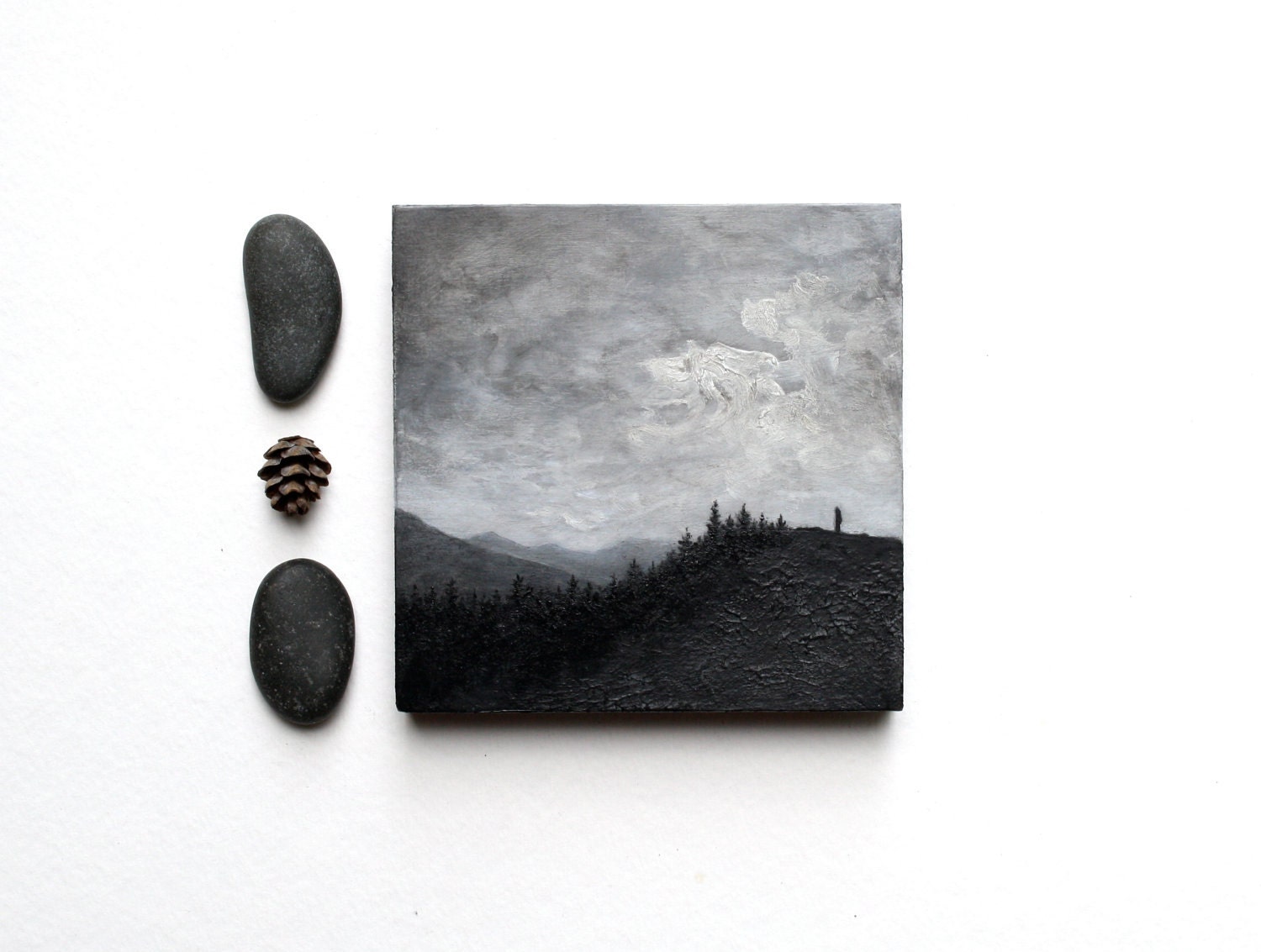 Black and White Adirondack Oil Landscape Painting