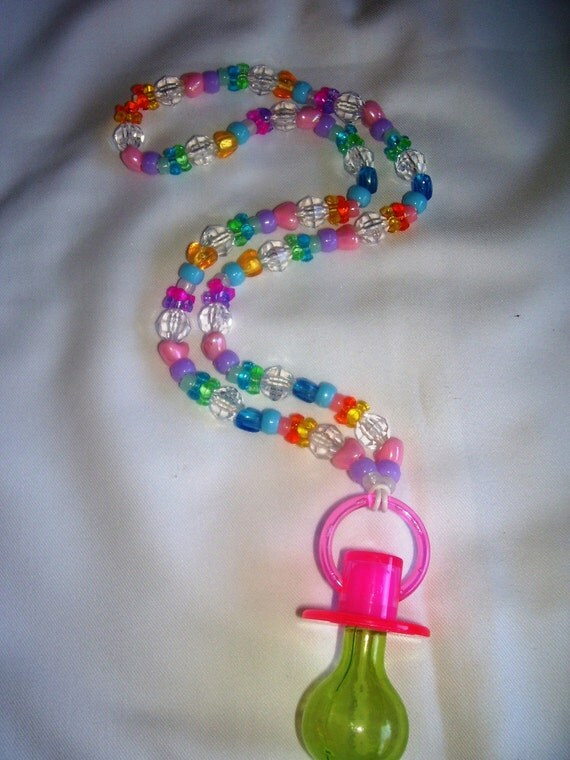 Rave kandi beaded necklace pacifier bubble container by tonnes
