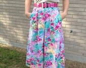 Floral  Hippie Boho Gypsy Festival high waisted neon color vintage wide pants size 4  Small cotton  new price