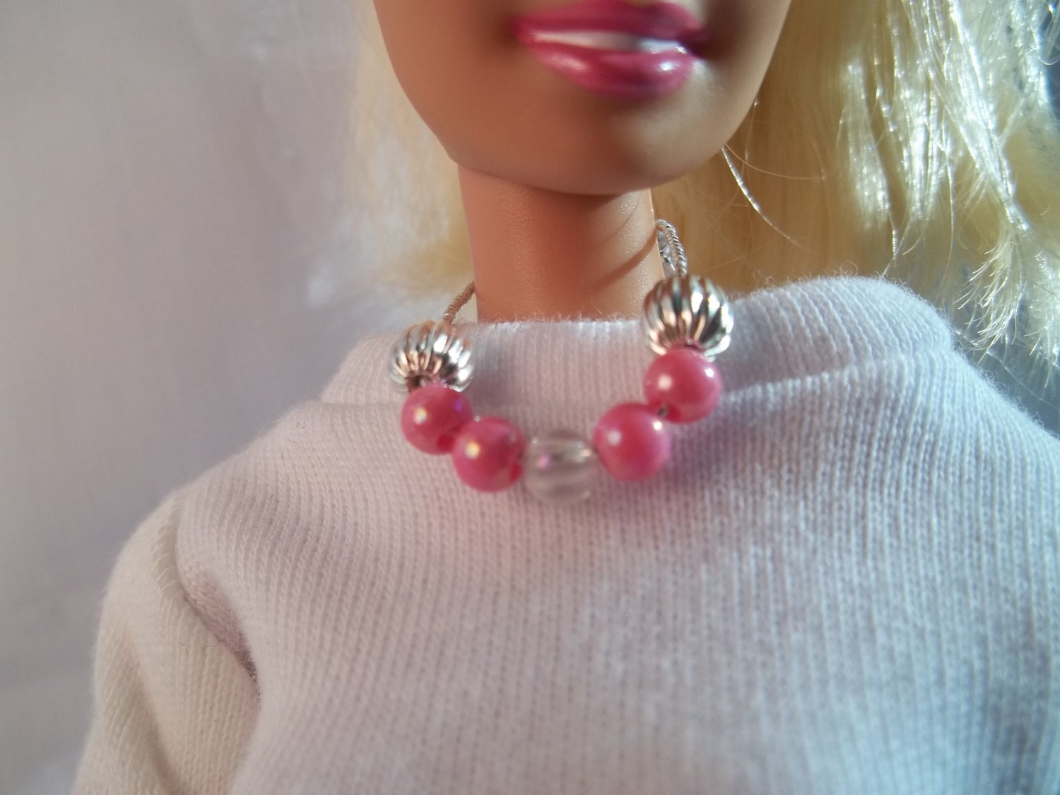 Barbie Jewelry - Barbie Necklace - Pink, Silver, and Clear Beads