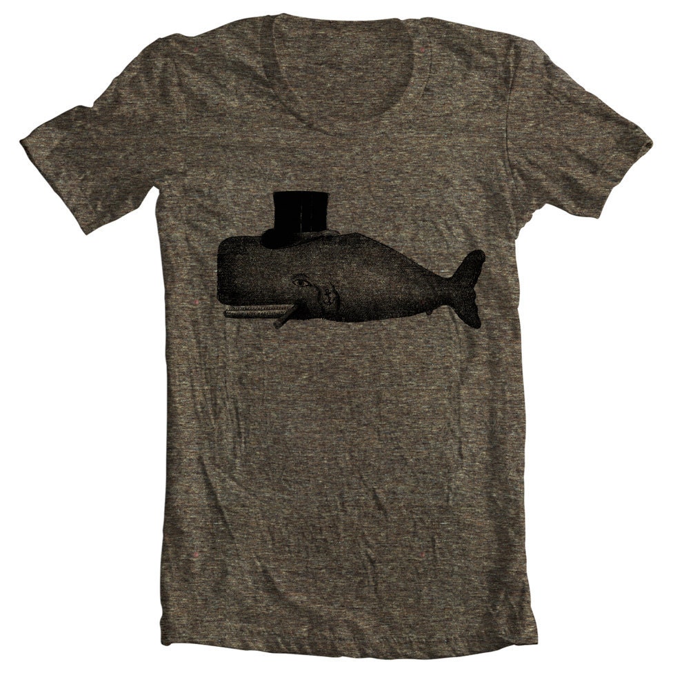 Men's T Shirt Whale Tophat American Apparel Shirt XS, S, M, L, XL 10 Colors