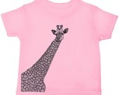 Kid's t shirt GIRAFFE children's clothing Toddler Shirt - Sizes 18M 2T 3T 4T 5 6  7 -  Pink (4 CoLORS) - (chct)