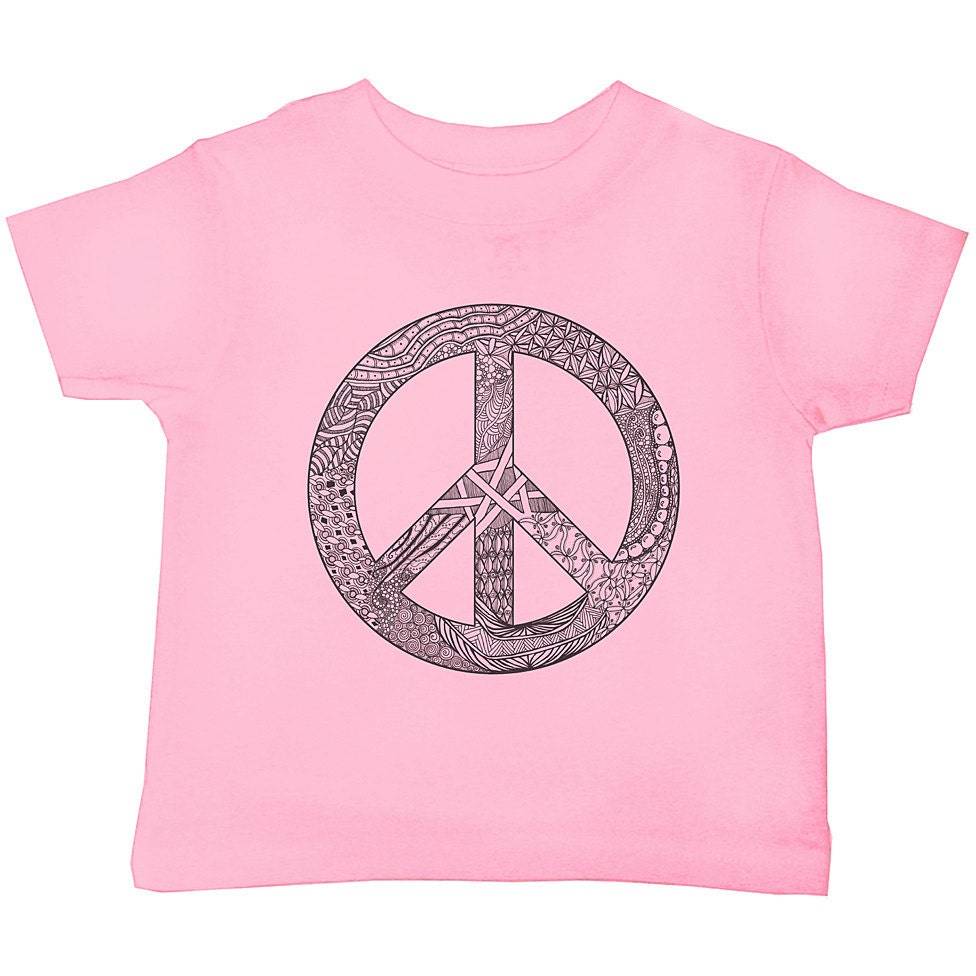 Childrens Clothing PEACE - T Shirt Toddler and Kids Shirt - Sizes 18M 2T 3T-  Pink (4 CoLORS) - (cct)