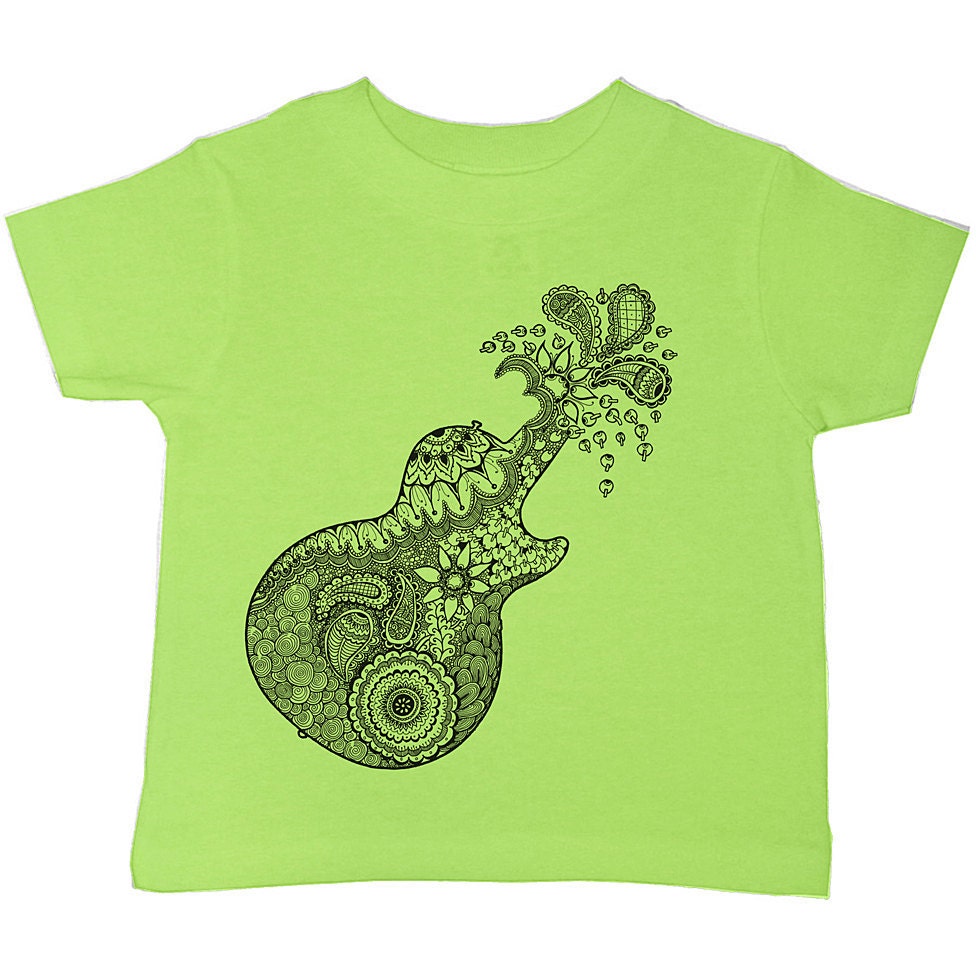 Kids Clothing Childrens GUITAR T Shirt Toddler Shirt - Sizes 18M 2T 3T 4T 5 6 7  Green  (4 Colors) - (chct)