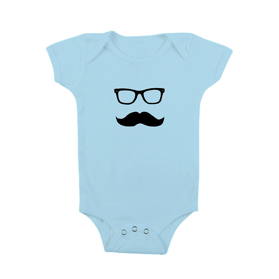 New Dad - Wayfarer Mustache - Lt Blue - Infant Baby Toddler Onesie Bodysuit (4 COLORS) (gcb)
