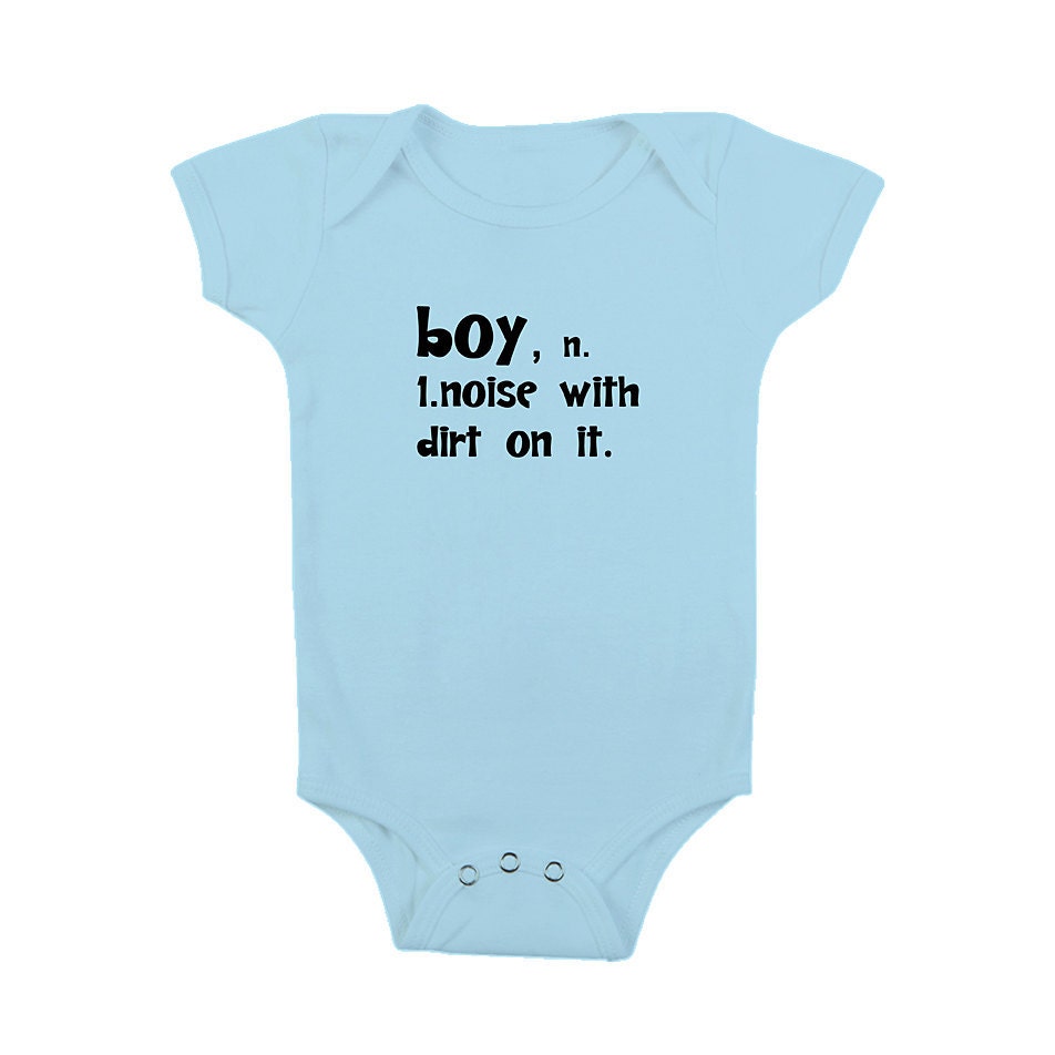 Baby Bodysuit - BOY noise with dirt on it  - Lt Blue -  Infant Kids Toddler Onesie Childrens Clothing (3 Colors)(cchb)
