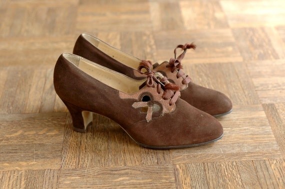 NOS 1930s enna jettick oxfords / 30s brown suede shoes / size 6.5 / size 37