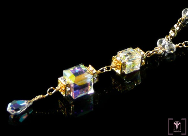 Crystal Drop Necklace with Swarovski Stones on Gold Chain