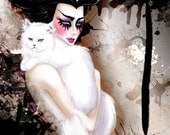 Queen Cat Print 11x14 Cat Art Fantasy Art Ink Splatter