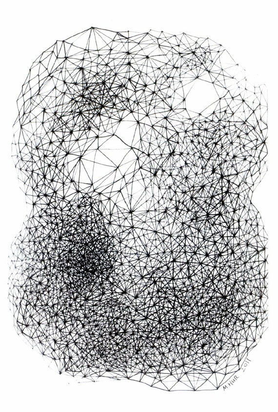 original abstract geometric line constellation drawing - reproduction postcard