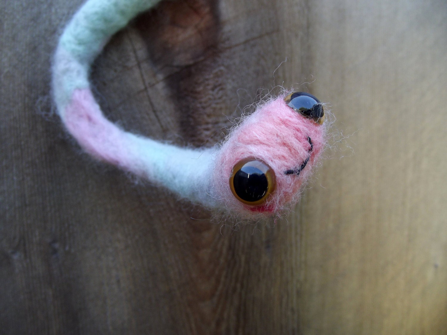 felted tapeworm parasite snake     - Tamara the Tapeworm  - pink, light blue wool