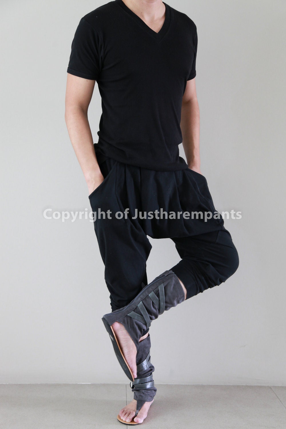 Male Sarouel Drop Crotch Harem Pants (Black MDC-201)