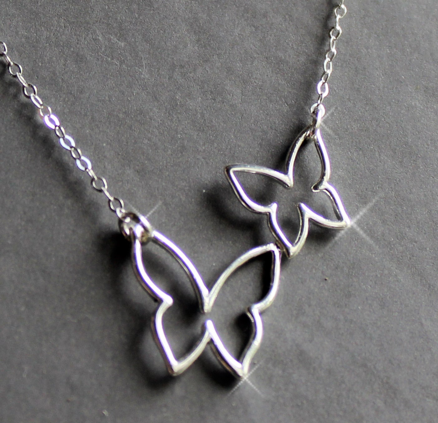 Sterling Silver Jewelry Necklace -Two Butterflies - Mother/Child