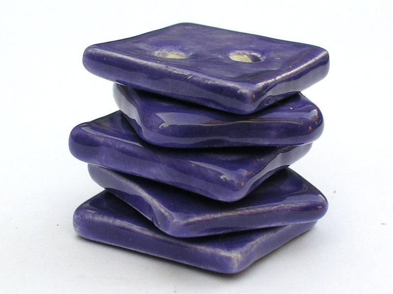 Square purple buttons - set of 5  - handmade earthenware pottery