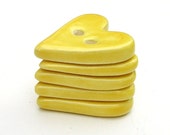 Lemon yellow heart ceramic buttons - set of 5 - handmade - LauraPotterCeramics