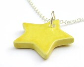 Yellow star ceramic pendant with silver plated jump loop - handmade