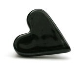 Black heart ceramic button badge - handmade