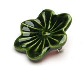 Dark green flower ceramic button badge - handmade