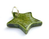 Green star ceramic pendant with silver plated jump loop - handmade