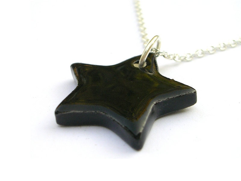 Dark star pendant with silver plated jump loop - handmade ceramic