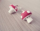 Magic mushroom Earrings. Woodland earrings. Red Handpainted mushroom earrings. Love nature. Red white polka dots. Forest, Fairy earrings