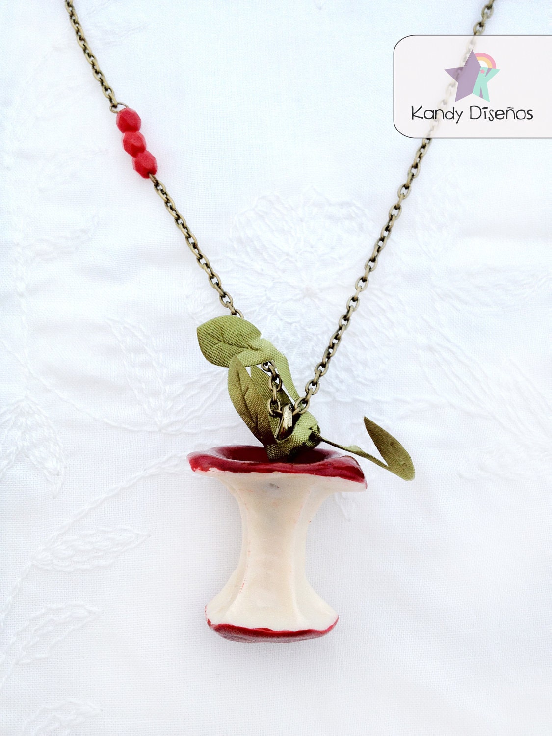 Apple Necklace. Bitten red apple necklace. Fruit necklace. Fruit jewelry
