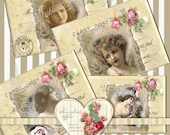 Digital collage sheet, vintage,  Postcard Pretties sheet Two, instant download, French, cards, decoupage, scrapbook
