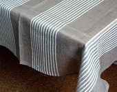 Linen Tablecloth Natural White Gray  in Stripes 78,7" x 57,5"