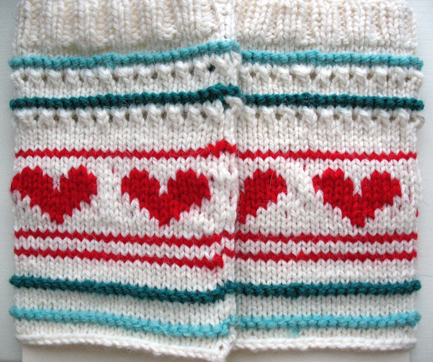 Leg Warmers  Heart Blue Green White Red Burgundy Striped with , Gaiters Hand knitted