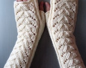Fingerless Gloves Mittens White Arm Warmers Long for Wedding Knit and Soft Acrylic, Wool