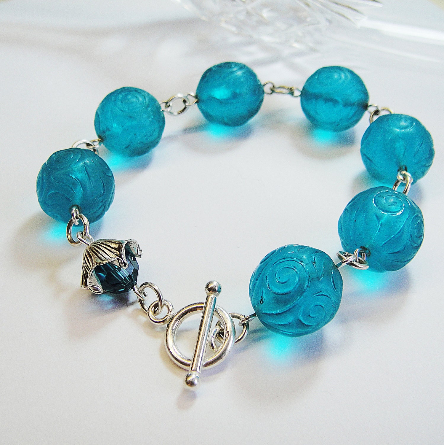 Sterling Silver Vintage Style Bead Bracelet 'Sea Flower'