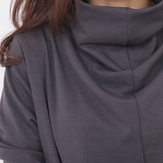 Pile collar cotton dress in Dark gray