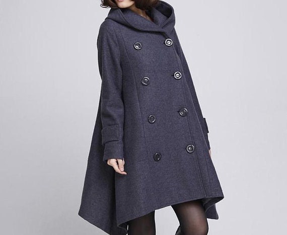 Double breasted Hoodie wool coat/ winter wool coat/ hood Cloak coat