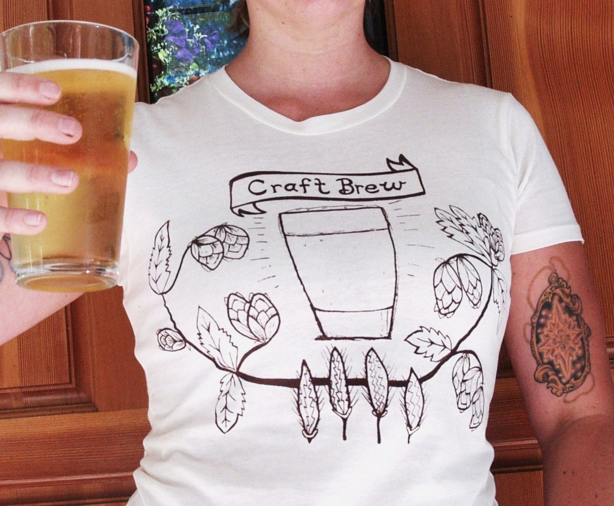 Women's Beer T Shirt In Ivory - LARGE - For The Craft Brew, Homebrew, Microbrew Lover