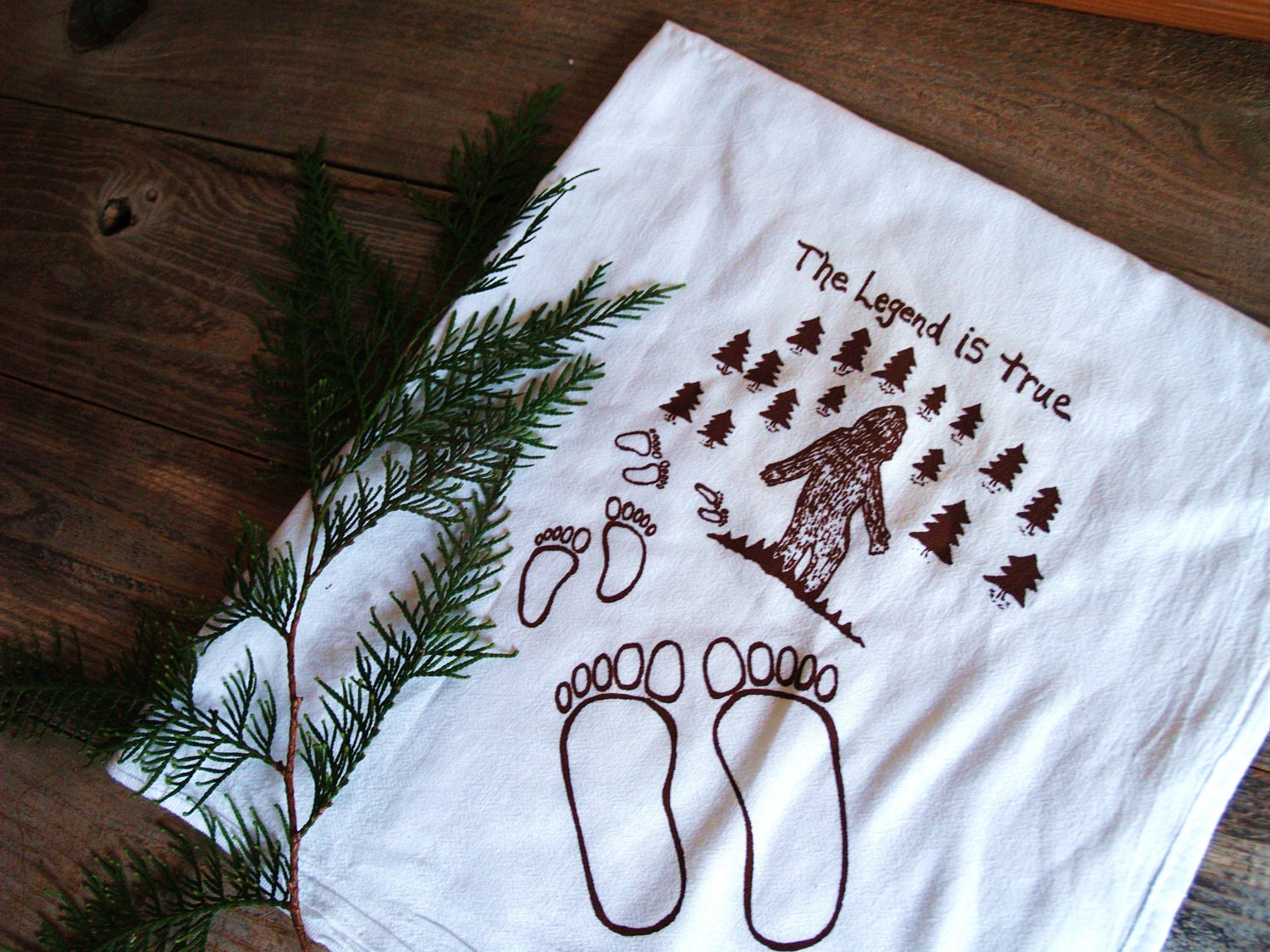 Sasquatch/Bigfoot - Screen Printed Kitchen Tea Towel - Flour Sack Material