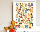 WELSH LANGUAGE Alphabet Print for Boys. Large A3