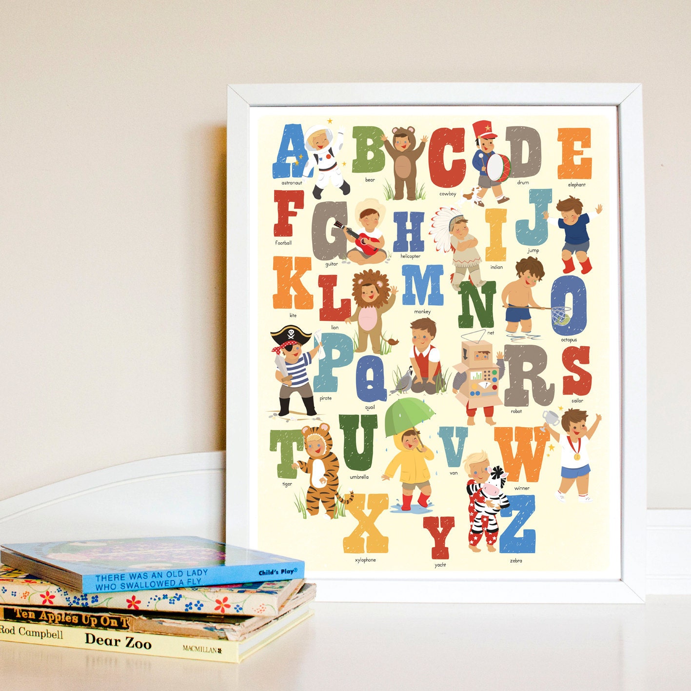 Alphabet Poster. Children's Art. Boys Alphabet Art Print Poster. 11x14.  Boys Nursery Wall art.