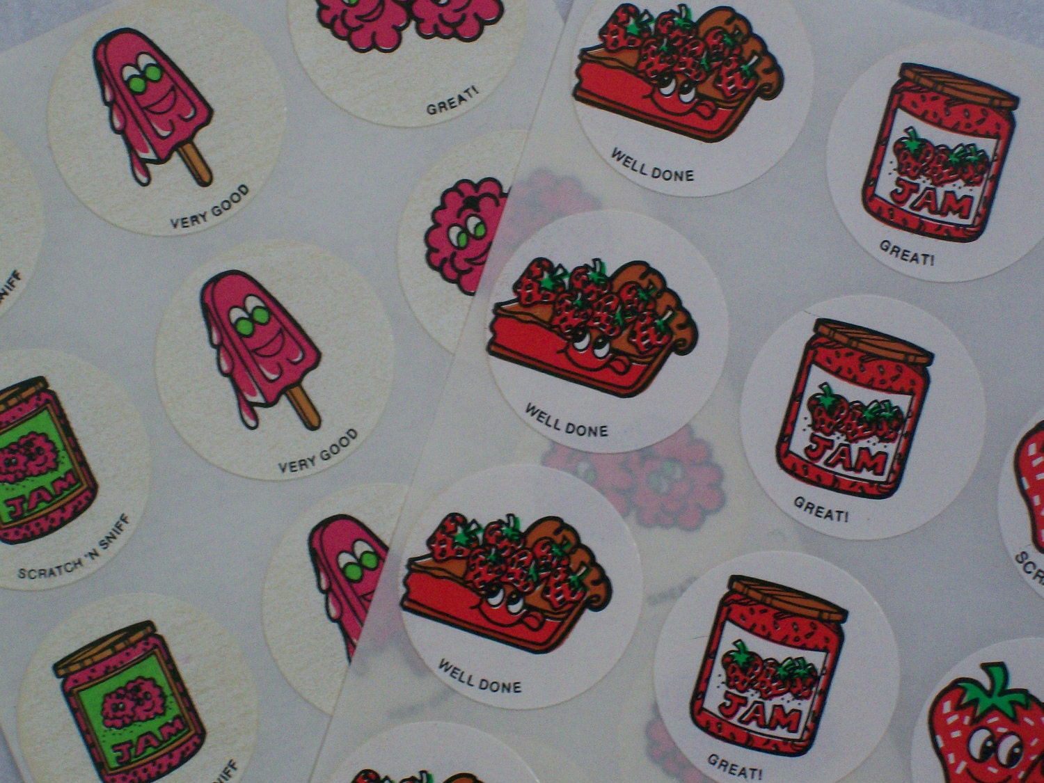 Vintage Set of 24 Fruit Scratch and Sniff Stickers Strawberry and Raspberry Scent
