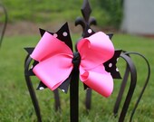 Boutique Bow - Pink and Black Polka Dot - Hairbow - Pink Bow