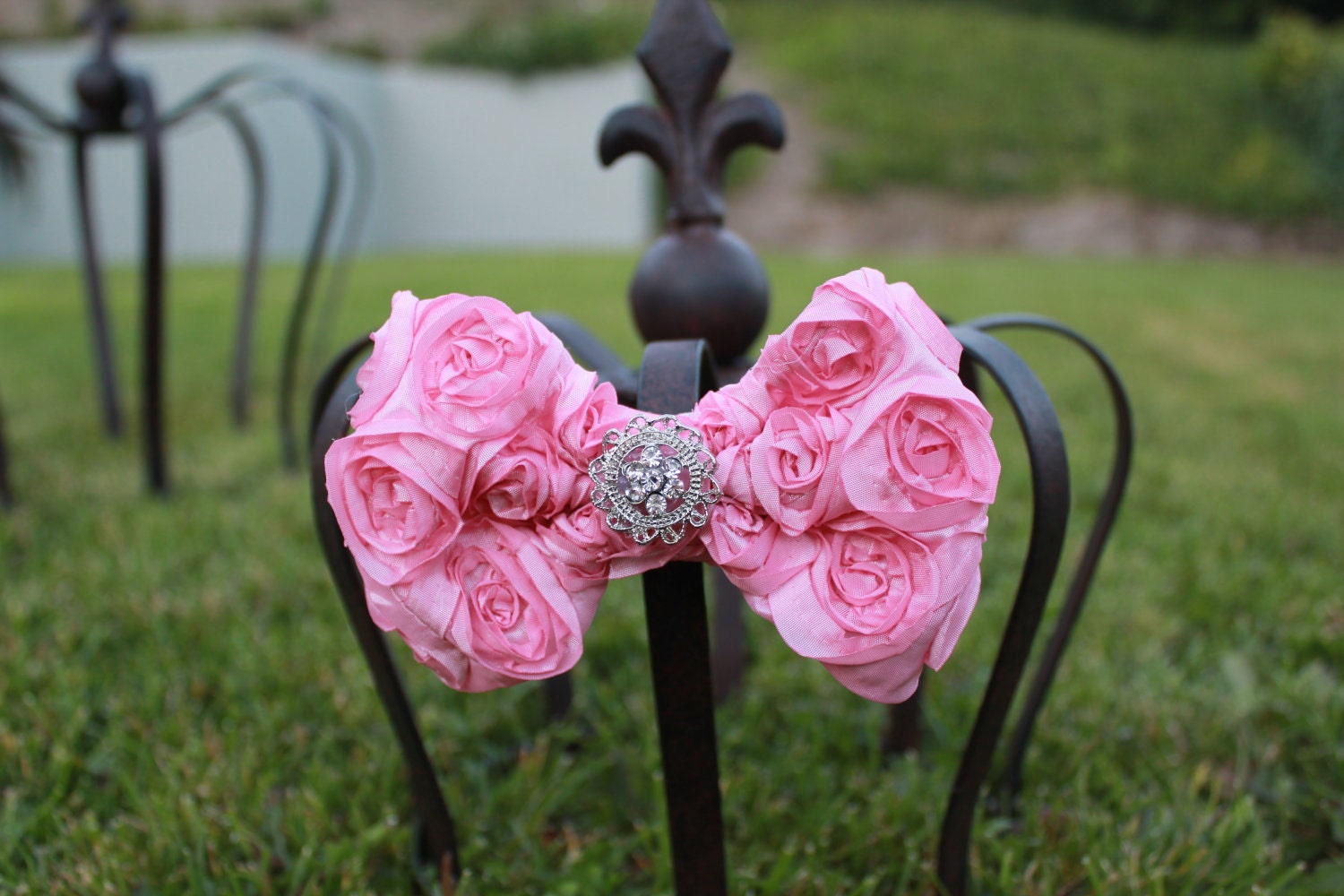 Hair Bow - Boutique Bow - Pink Rose Bow - Flower Girl Hair Clip