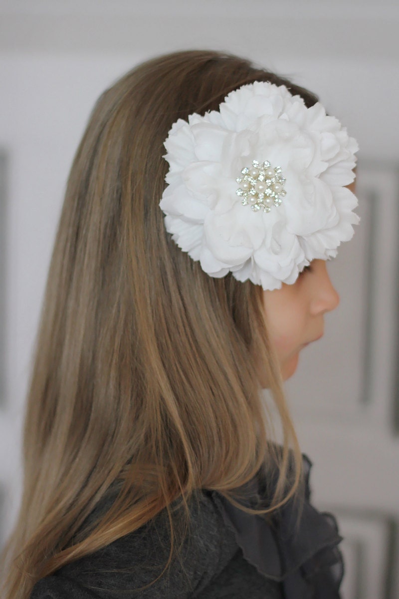 Flower Hair Clip - Flower for Hair -  Peony Flower Clip with Pearl and Rhinestone Center