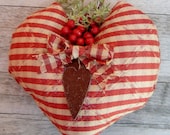 Country at Heart - Country Red & Tan Checked Western Striped Stuffed Cowgirl Mini Pillow with Rustic Heart and Bow Love Home Decor Ornament