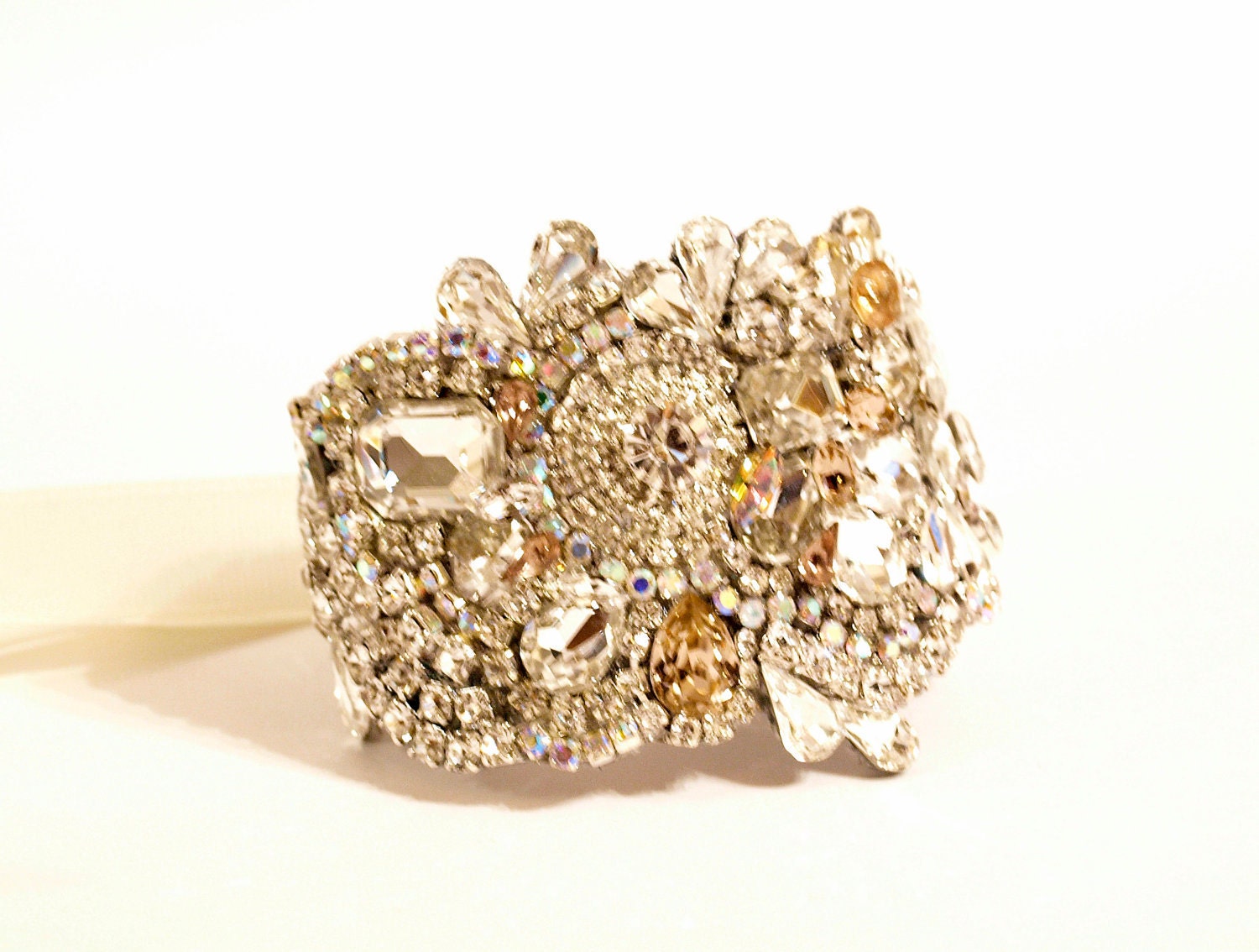 Champagne Crystal Cuff with Rhinestone Clasp